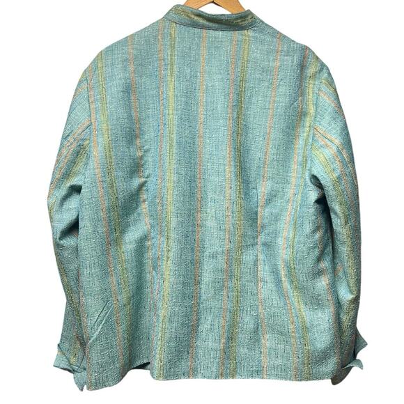 Vintage Coldwater Creek Blue Green Striped Tweed Button Up Jacket Blazer Sz XL - Picture 3 of 6